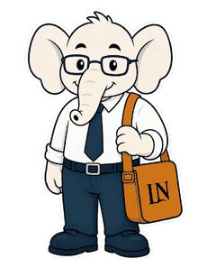 Elliot, the LingoNews elephant, reading a newspaper